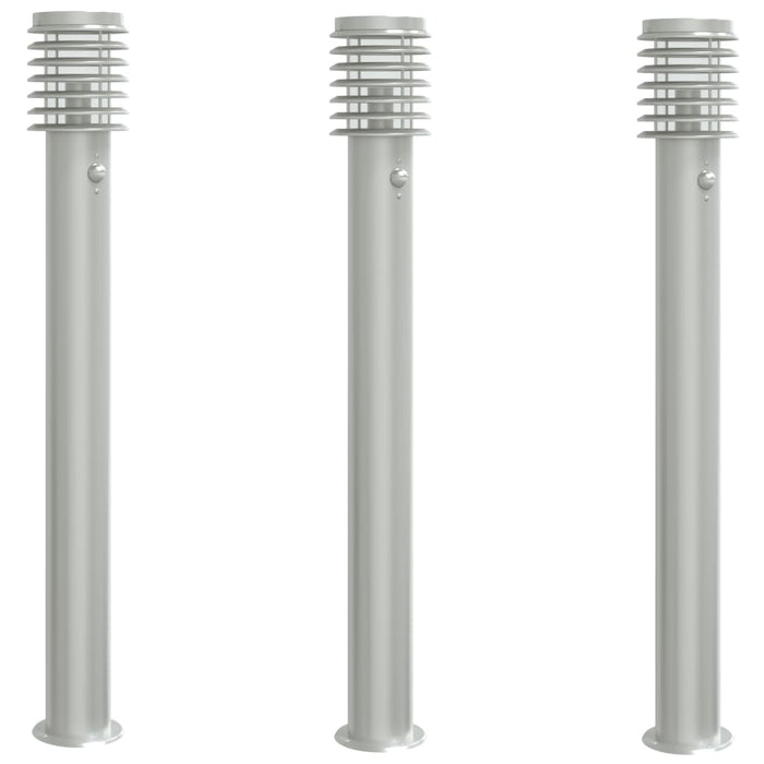 Outdoor Floor Lamps with Sensors 3pcs Silver 110cm Stainless Steel