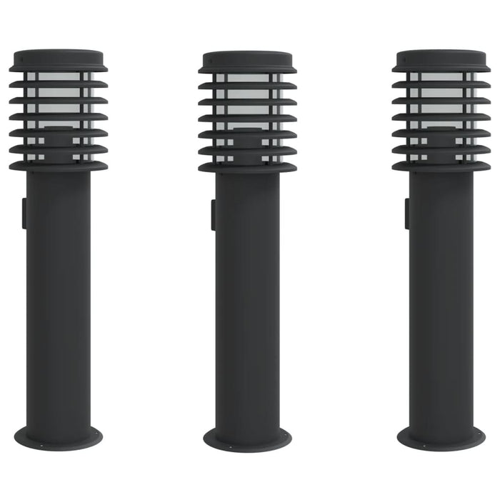 Outdoor Floor Lamps with Outlet 3pcs Black 60 cm Stainless Steel