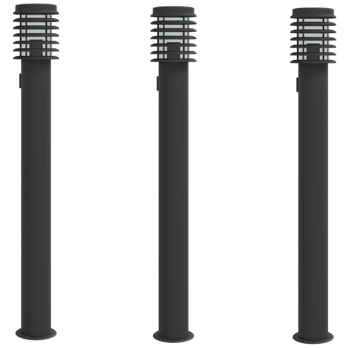 Outdoor Floor Lamps with Outlet 3pcs Black 110cm Stainless Steel