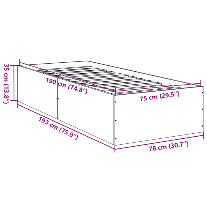 Bed Frame without Mattress White 75x190 cm Small Single Engineered Wood