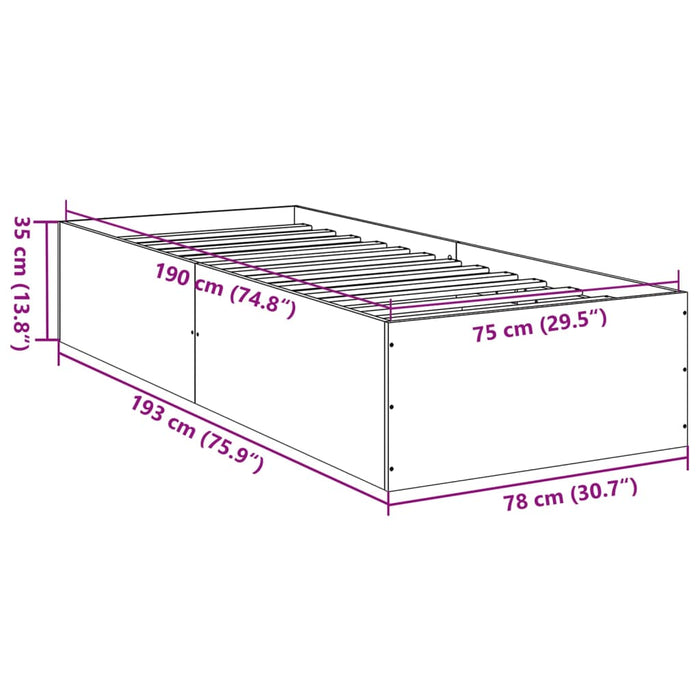 Bed Frame without Mattress Brown Oak 75x190 cm Small Single Engineered Wood