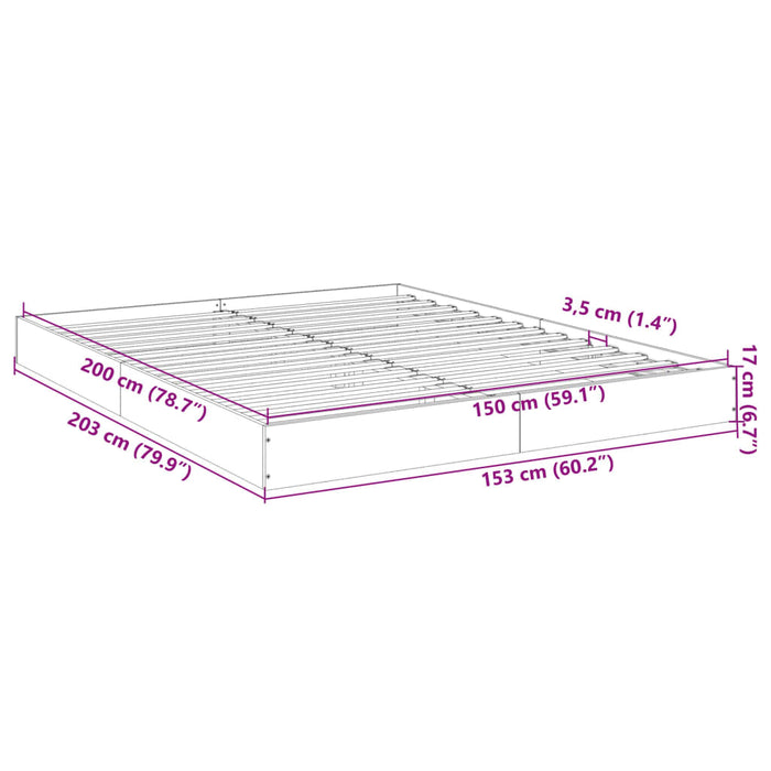 Рамка за легло без матрак Черен 150x200 см King Size Engineered Wood