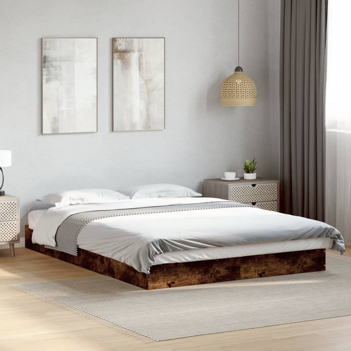 Bed Frame without Mattress Smoked Oak 135x190 cm Double Engineered Wood