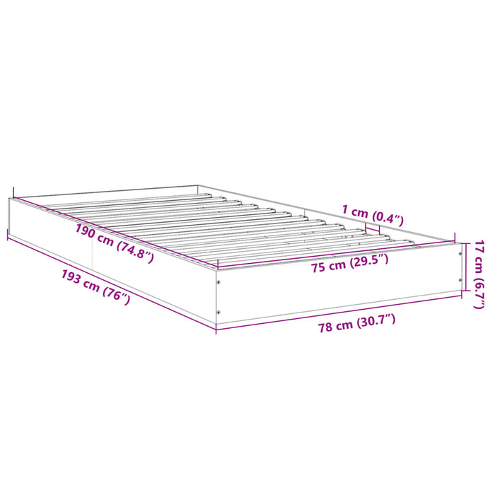 Cadru de pat fără Saltea Alb 75x190 cm Mic Singur din Lemn