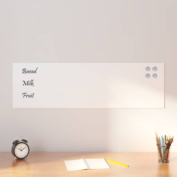 Wall-mounted Magnetic Board White 100x30 cm Tempered Glass