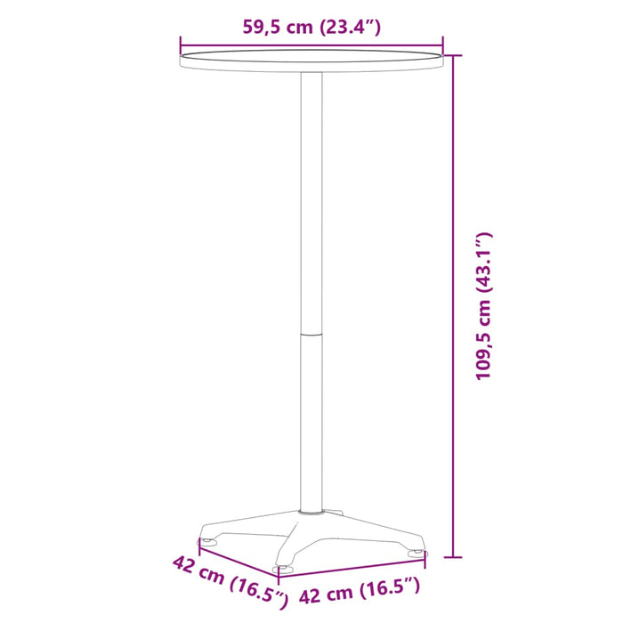 Outdoor Bar Table Height Adjustable Ø59.5x70/109.5 cm Aluminium