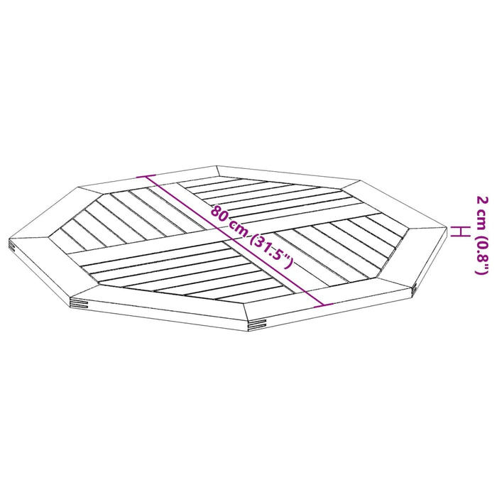 Table Top 80x80x2.2 cm Octagonal Solid Wood Acacia