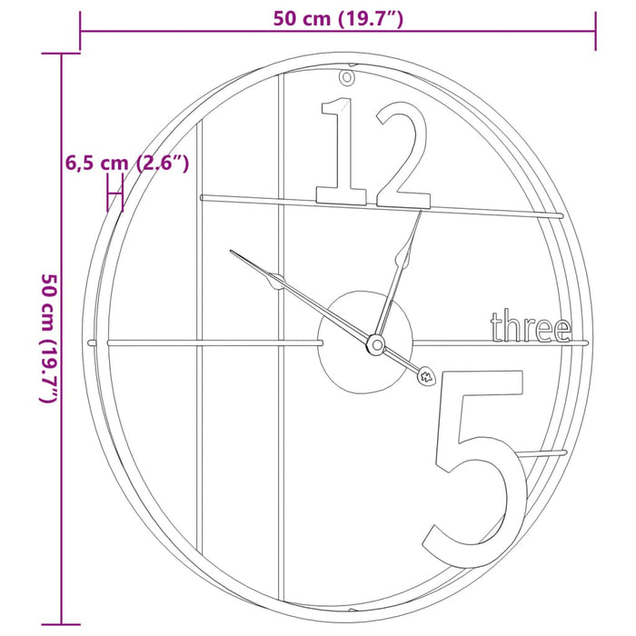 Wall Clock Black Ø50 cm Iron