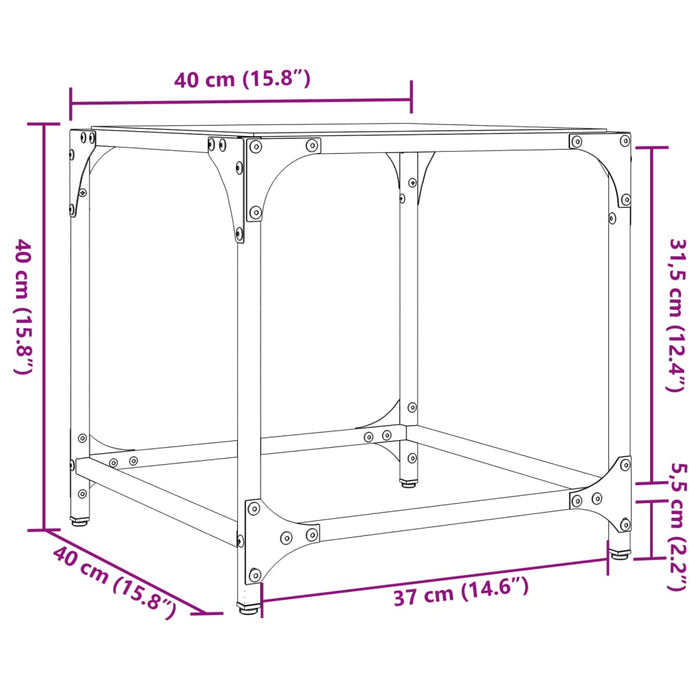 Холна маса с прозрачен стъклен плот 40x40x40 см стомана