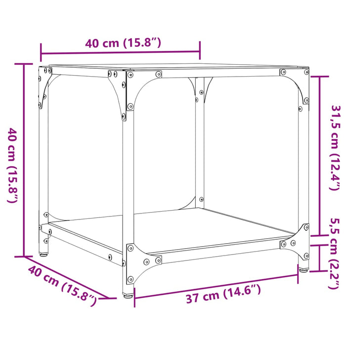 Coffee Table with Transparent Glass Top 40x40x40 cm Steel