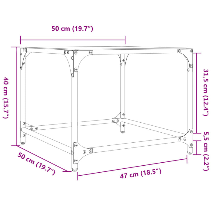 Coffee Tables with Transparent Glass Top 2 pcs 50x50x40 cm Steel