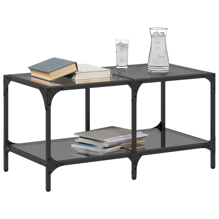 Coffee Table with Black Glass Top 78.5x40x40 cm Steel