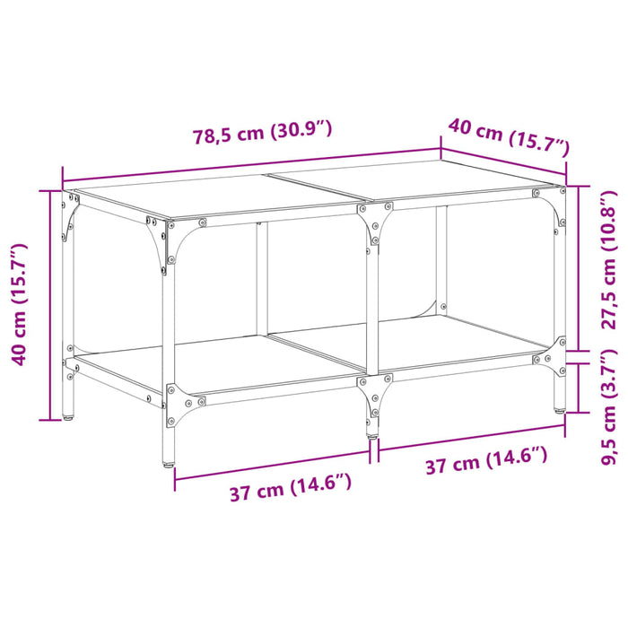 Coffee Table with Black Glass Top 78.5x40x40 cm Steel