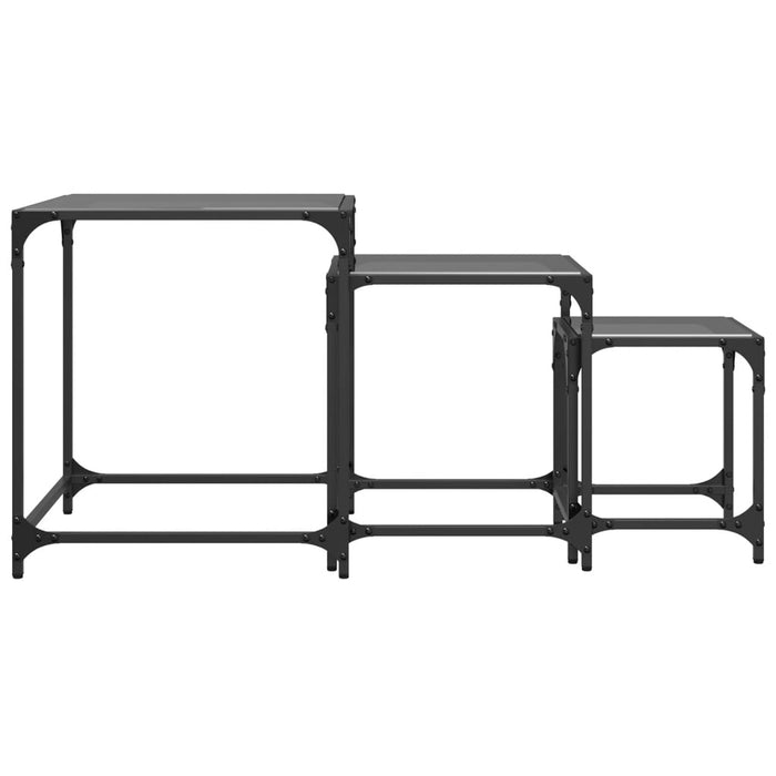 Nesting Coffee Tables 3 pcs with Black Glass Top Steel