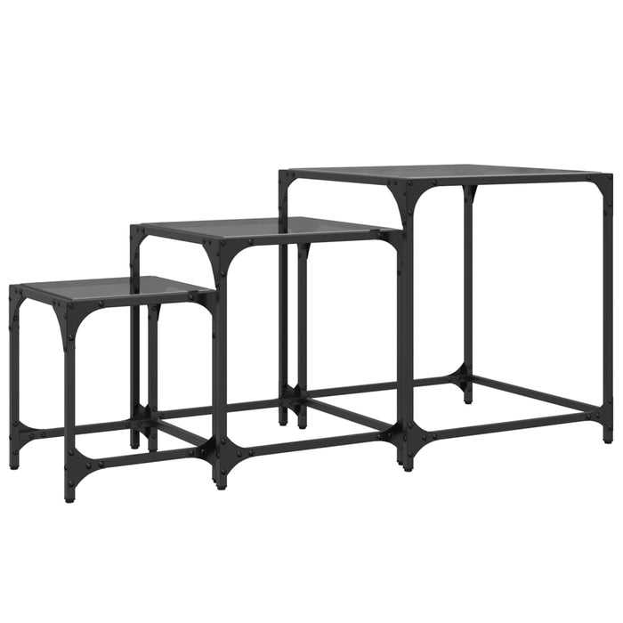 Nesting Coffee Tables 3 pcs with Black Glass Top Steel