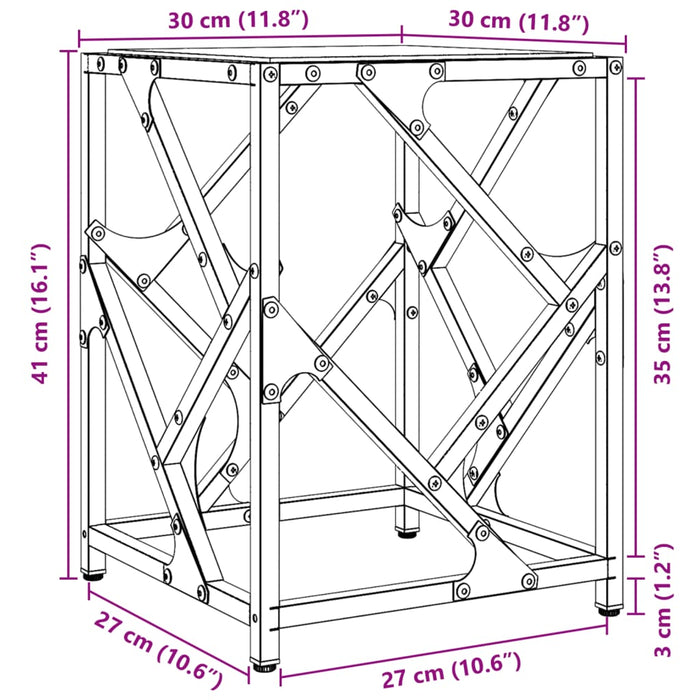 Холна маса с прозрачен стъклен плот 30x30x41 см стомана