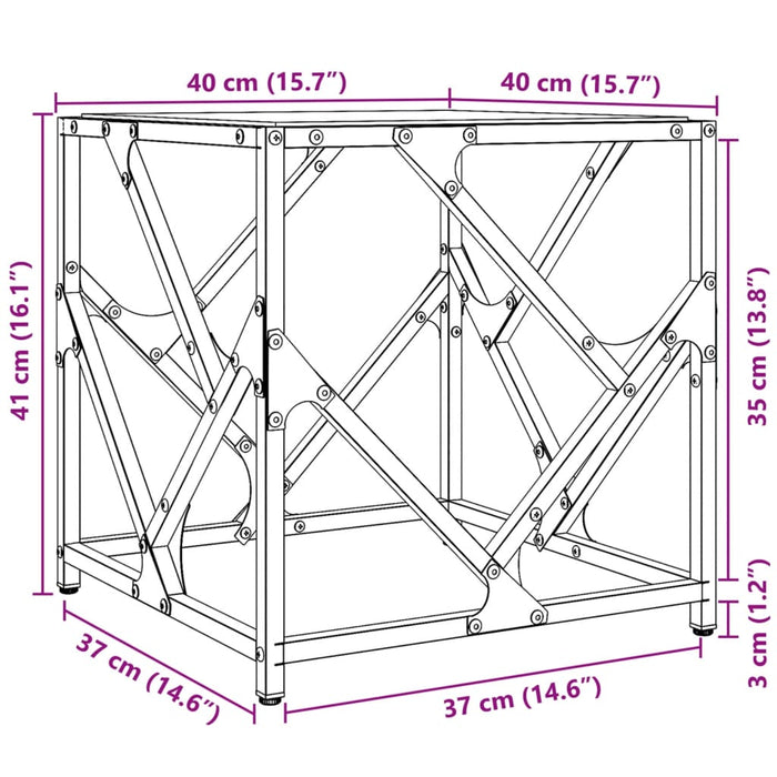 Холна маса с прозрачен стъклен плот 40x40x41 см стомана