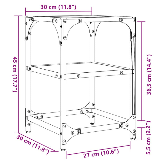 Холна маса с прозрачен стъклен плот 30x30x45 см стомана