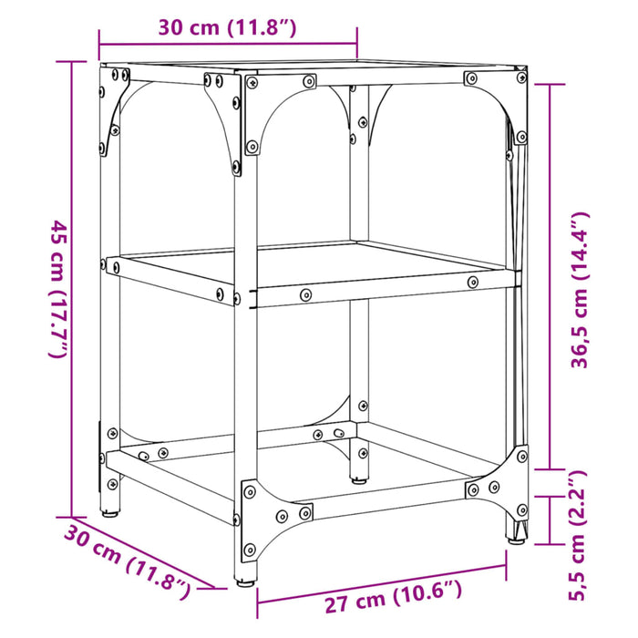 Холни маси с прозрачен стъклен плот 2 бр 30x30x45 см стомана