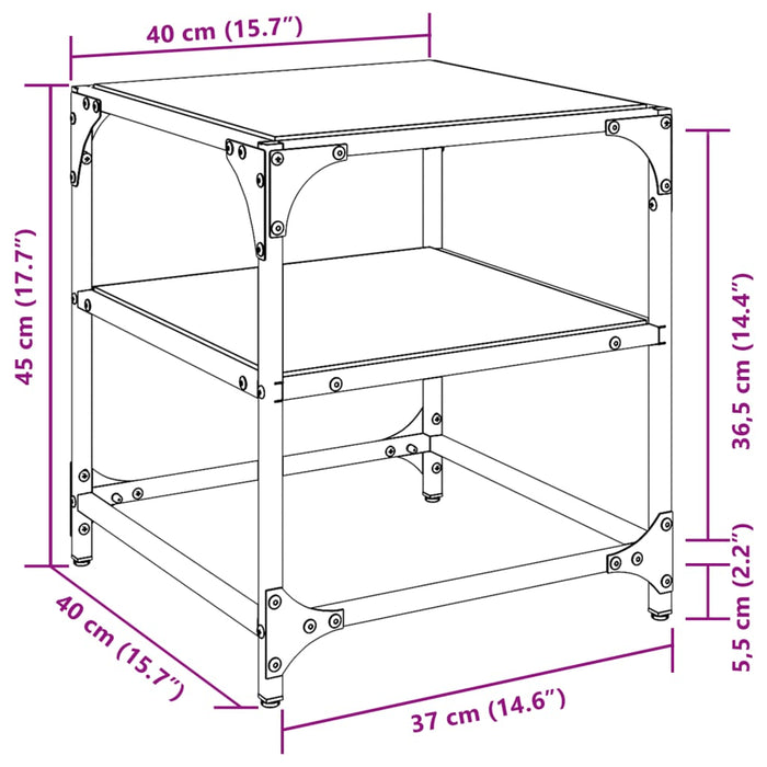 Холна маса с прозрачен стъклен плот 40x40x45 см стомана