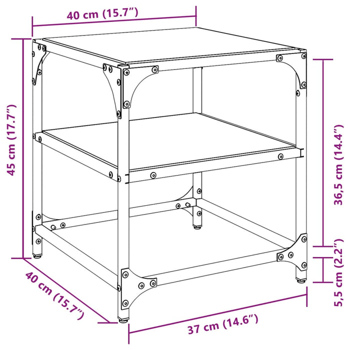 Coffee Tables with Transparent Glass Top 2 pcs 40x40x45 cm Steel