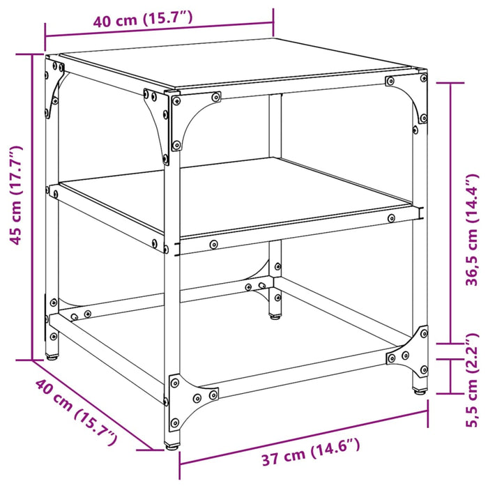 Маса за кафе с черен стъклен плот 40x40x45 см стомана