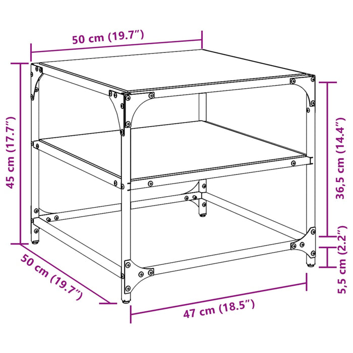 Холна маса с прозрачен стъклен плот 50x50x45 см стомана