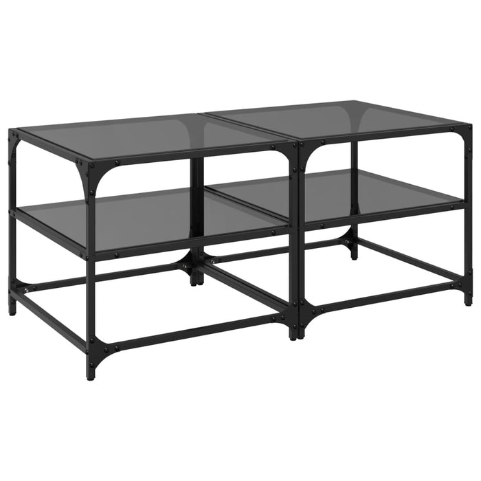 Coffee Tables with Black Glass Top 2 pcs 50x50x45 cm Steel