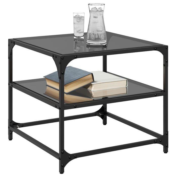 Coffee Tables with Black Glass Top 2 pcs 50x50x45 cm Steel