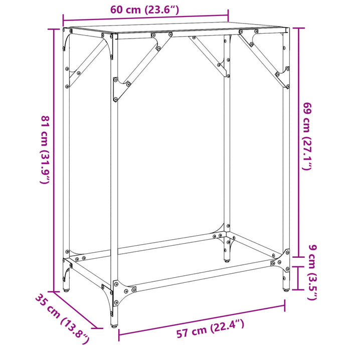 Конзолна маса с прозрачен стъклен плот 60x35x81 см стомана