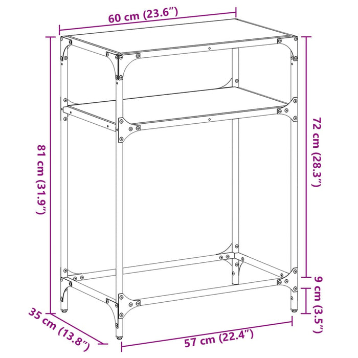 Конзолна маса с прозрачен стъклен плот 60x35x81 см стомана