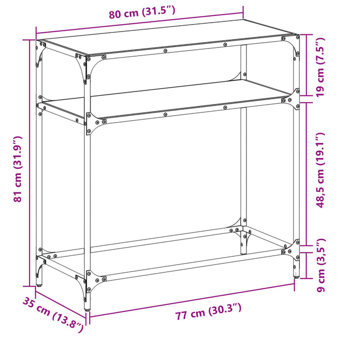 Конзолна маса с черен стъклен плот 80x35x81 см стомана