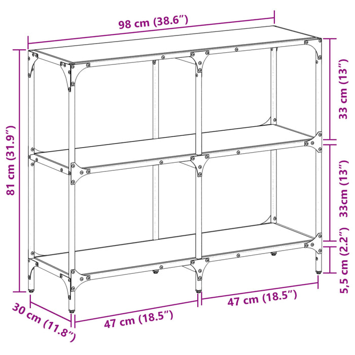 Конзолна маса с прозрачен стъклен плот 98x30x81 см стомана