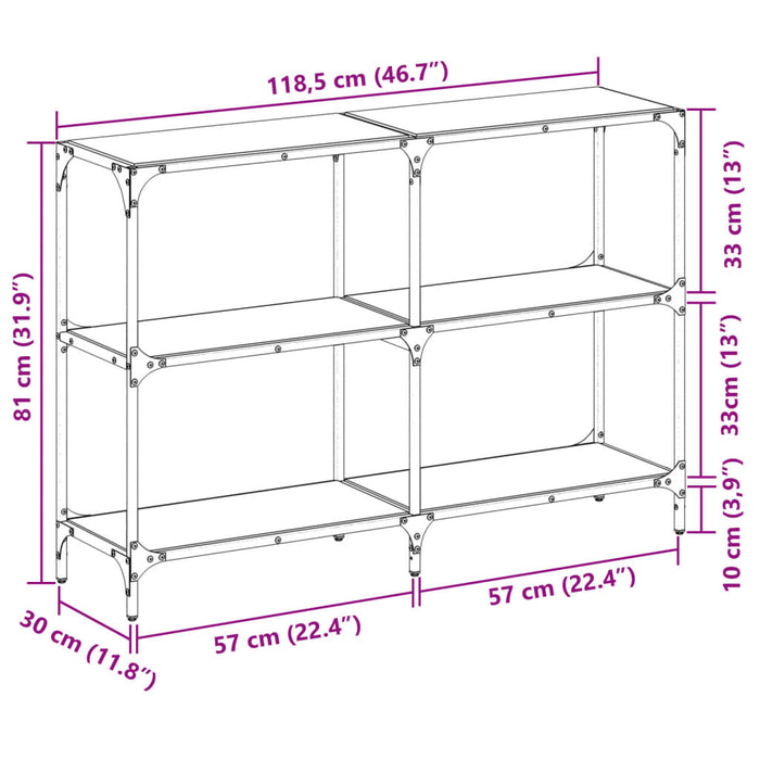 Console Table with Transparent Glass Top 118.5x30x81 cm Steel