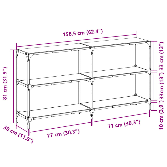 Конзолна маса с прозрачен стъклен плот 158.5x30x81 см стомана