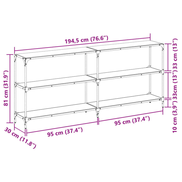 Конзолна маса с прозрачен стъклен плот 194.5x30x81 см стомана