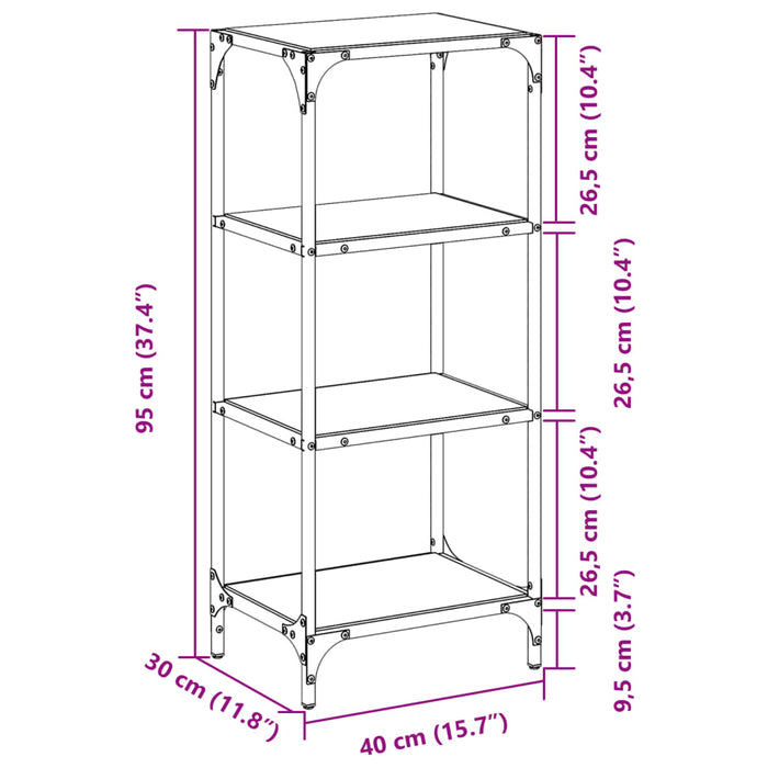 Стеллаж для хранения с черной стеклянной столешницей 40x30x95 см, сталь