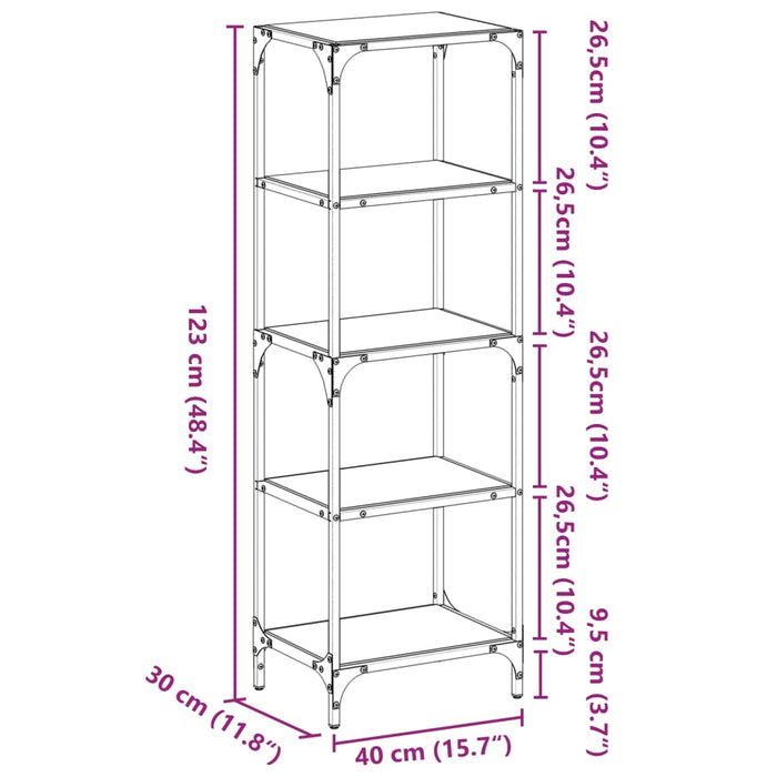 Стеллаж для хранения с прозрачной стеклянной столешницей 40x30x123 см, сталь