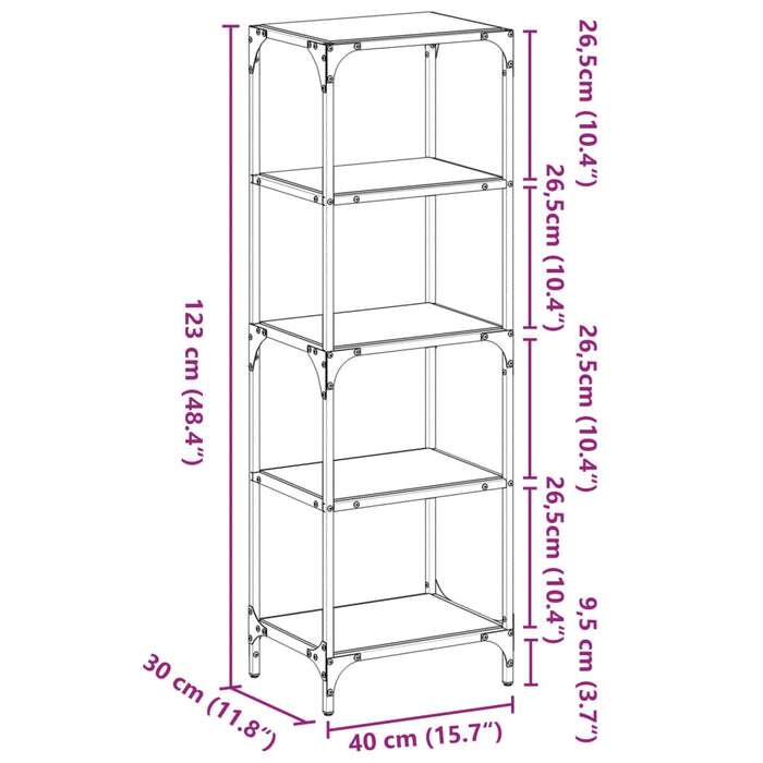 Стеллаж для хранения с черной стеклянной столешницей 40x30x123 см, сталь