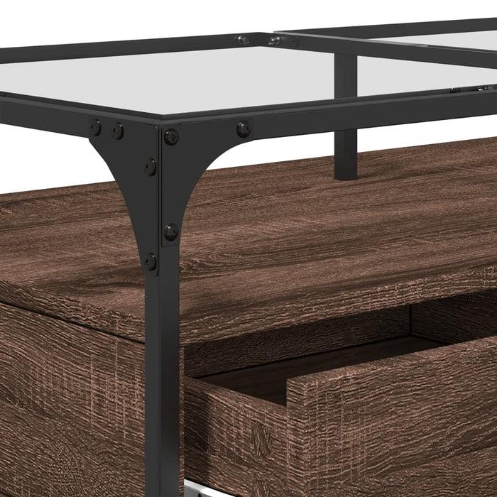 Coffee Table with Glass Top Brown Oak 98.5x50x45 cm Steel