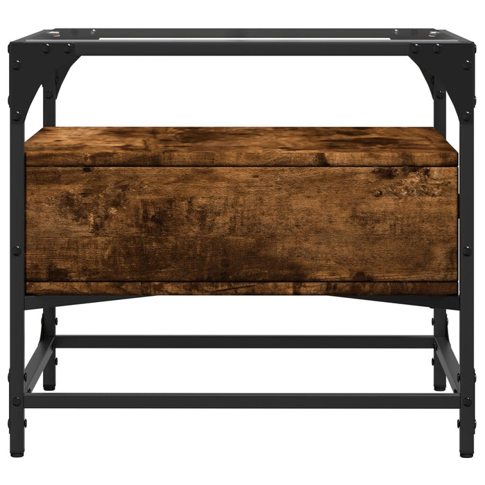 Coffee Table with Glass Top Smoked Oak 50x50x45 cm Steel