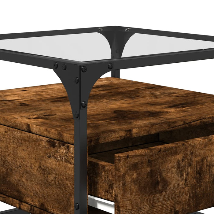 Coffee Table with Glass Top Smoked Oak 50x50x45 cm Steel