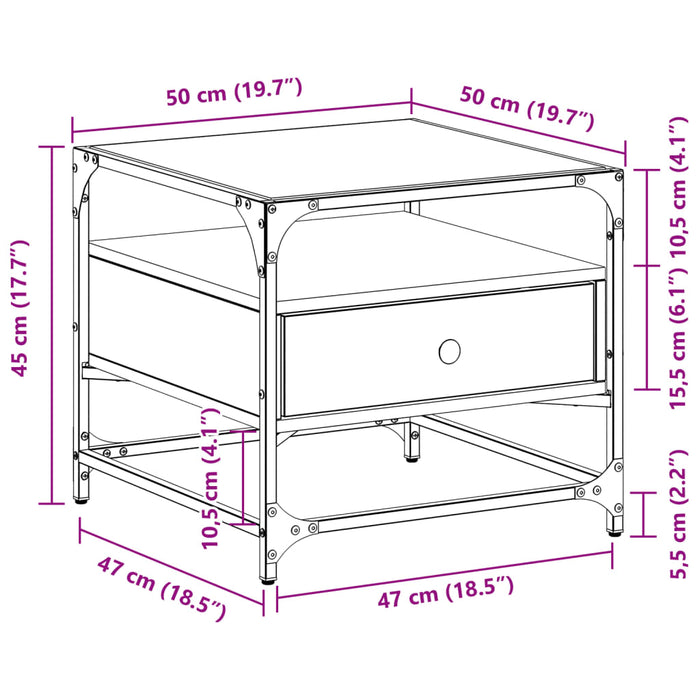 Coffee Table with Glass Top Smoked Oak 50x50x45 cm Steel