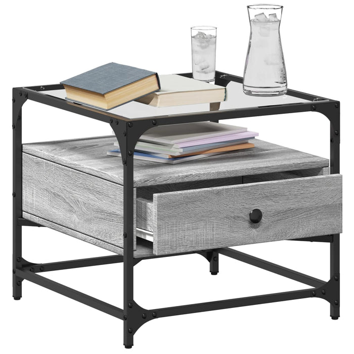 Coffee Table with Glass Top Grey Sonoma 50x50x45 cm Steel