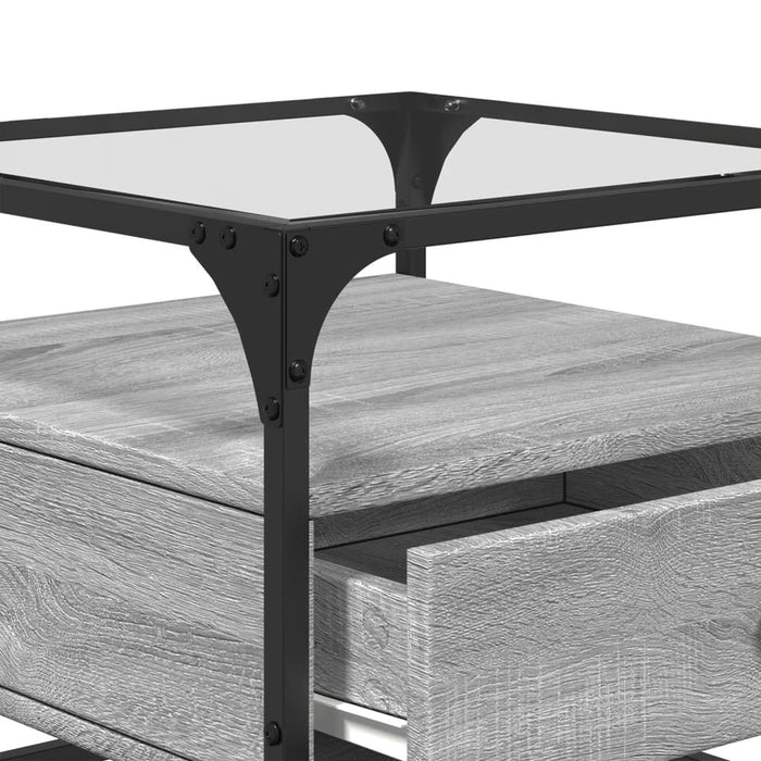 Coffee Table with Glass Top Grey Sonoma 50x50x45 cm Steel