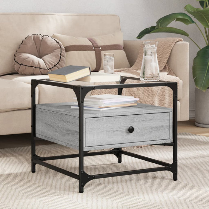 Coffee Table with Glass Top Grey Sonoma 50x50x45 cm Steel