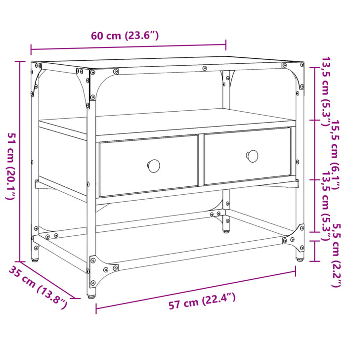 Тумба под телевизор со стеклянной столешницей Sonoma Oak 60x35x51 см Инженерная древесина