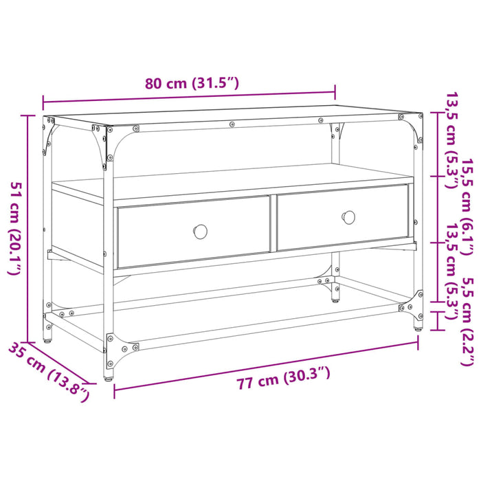 Тумба под телевизор со стеклянной столешницей Sonoma Oak 80x35x51 см Инженерная древесина