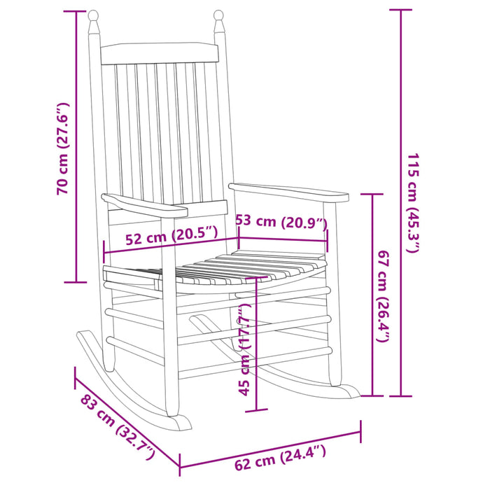 Rocking Chair with Foldable Table White Solid Wood Poplar