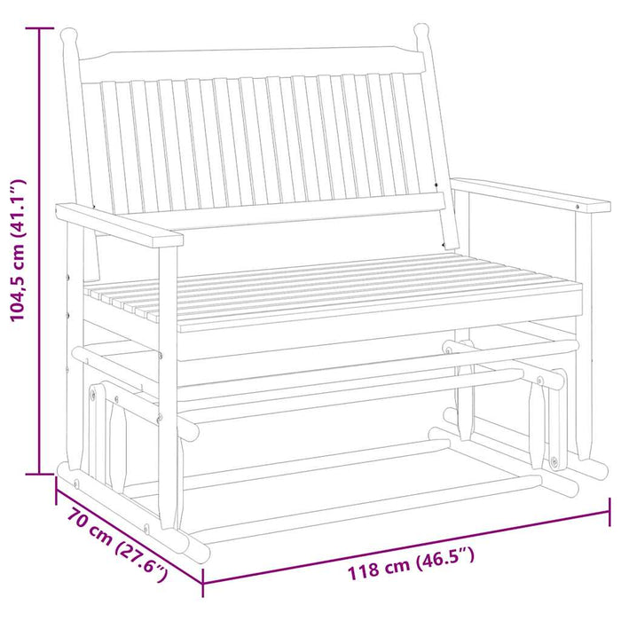 Glider Bench Black 118x70x104.5 cm Solid Wood Poplar